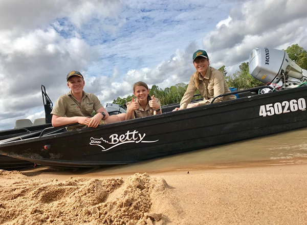 Irwins in a boat.