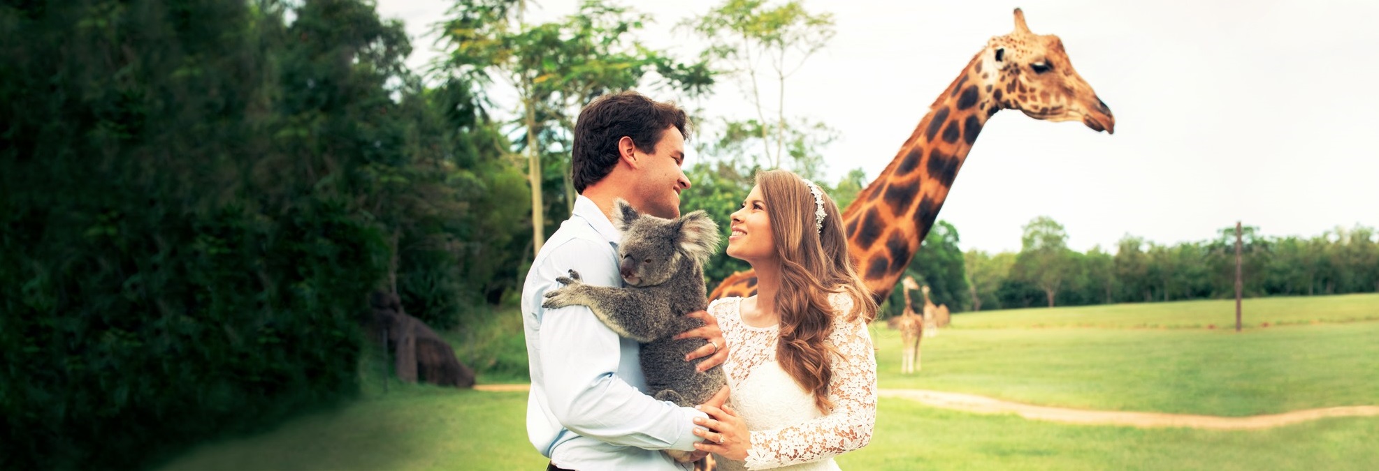 Bindi Irwin and Chandler Power with Koala and Giraffe