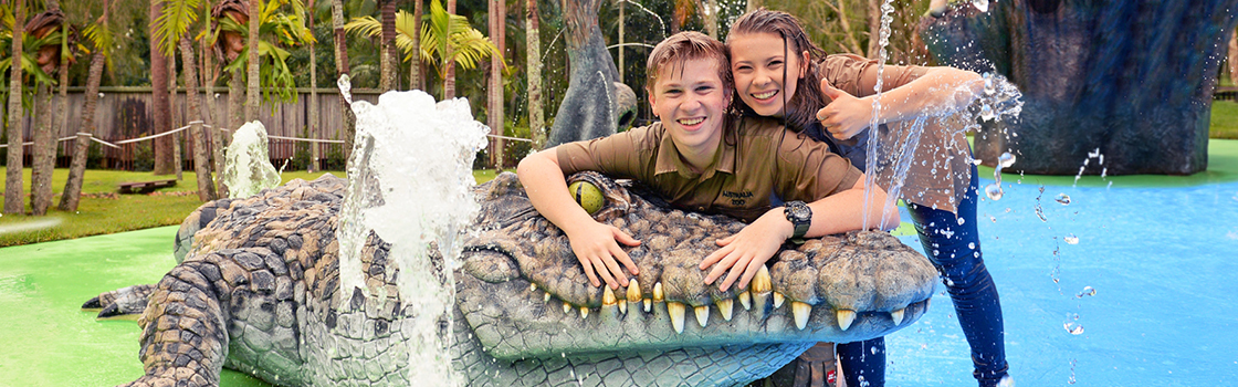 Robert and Bindi Irwin on the water pad.